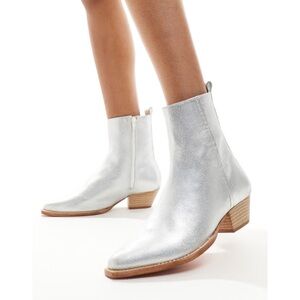 Free People Bowers Metallic Silver Leather Bootie